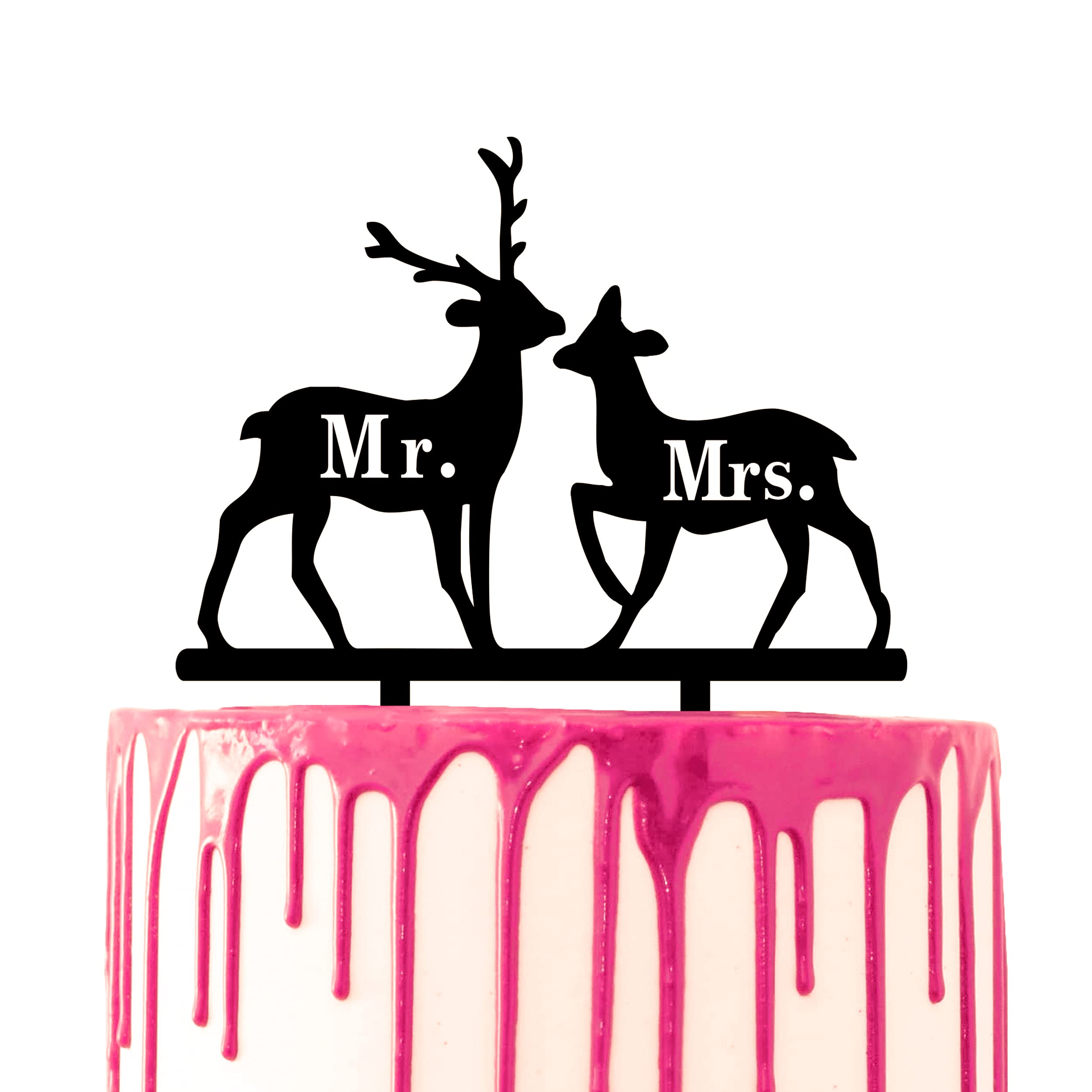 CARISPIBET Cake topper two deer with Mr & Mrs buck and doe cake decoration — image 1