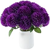 Hananona 12 Pcs Artificial Chrysanthemums Flowers Purple Flowers, Fake Mums Silk Vintage Flower for Home Decor Indoor Floral Arrangement Table Centerpiece (12, Purple)