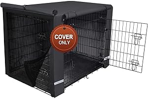Yotache Dog Crate Cover for 48" Extra Large Double Door Wire Dog Cage, Lightweight 600D Polyester Indoor/Outdoor Waterproof & Windproof Pet Kennel Covers with Reflective Strip, Black | NO Wire Crate