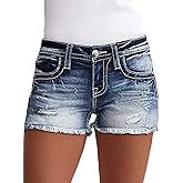 Flamingals Jean Shorts for Women Mid Waisted Stretchy Ripped Denim Shorts Raw Hem Curvy Summer Trendy