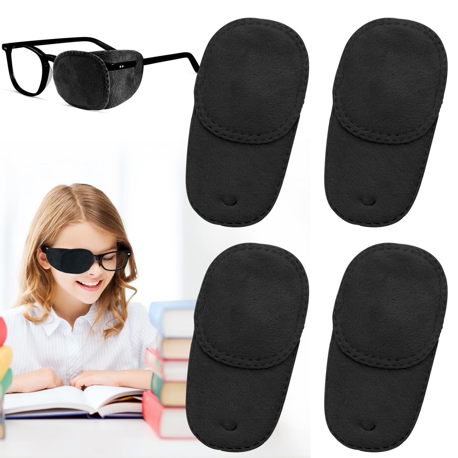 4 Pack Eye Patches for Kids, Super Soft Eye Patch for Glasses, Medical Patches Treat Lazy Eye Amblyopia Strabismus Patch (Balck)