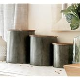 Farmhouse Kitchen Canisters for Countertop - Approx. 5, 4 &amp; 2 Quart/Tin Canisters Sets for the Kitchen/Rustic Home Decor/Modern Farmhouse Decor (Acacia)