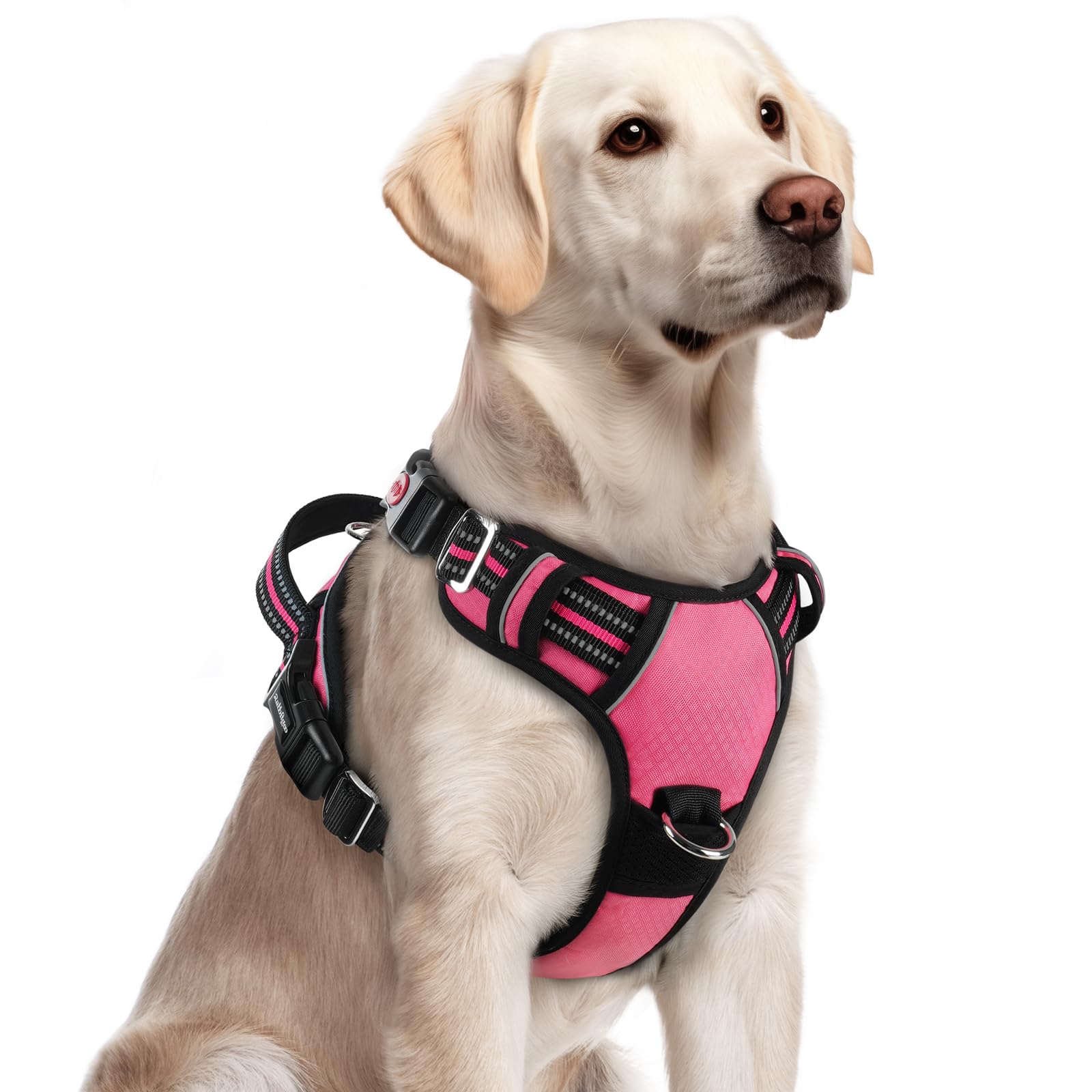 Photo 1 of rabbitgoo Dog Harness for Large Dogs, No Pull Pet Vest with 3 Buckles, Adjustable Soft Padded Pet Harness with Easy Control Handle and Reflective Strips, Pink, L