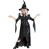 Girls Gothic Stitch Witch Costume | Kids Enchantress Outfit | Pullover Dress With Elastic Waistband And Hat