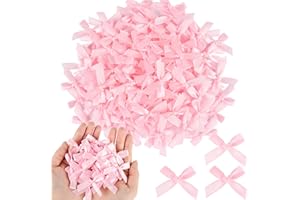 NEBURORA 100 Pcs Mini Pink Bows Small Satin Fabric Ribbons Bow with Dot Stickers for Gift Wrapping Cake Card DIY Crafts Weddi