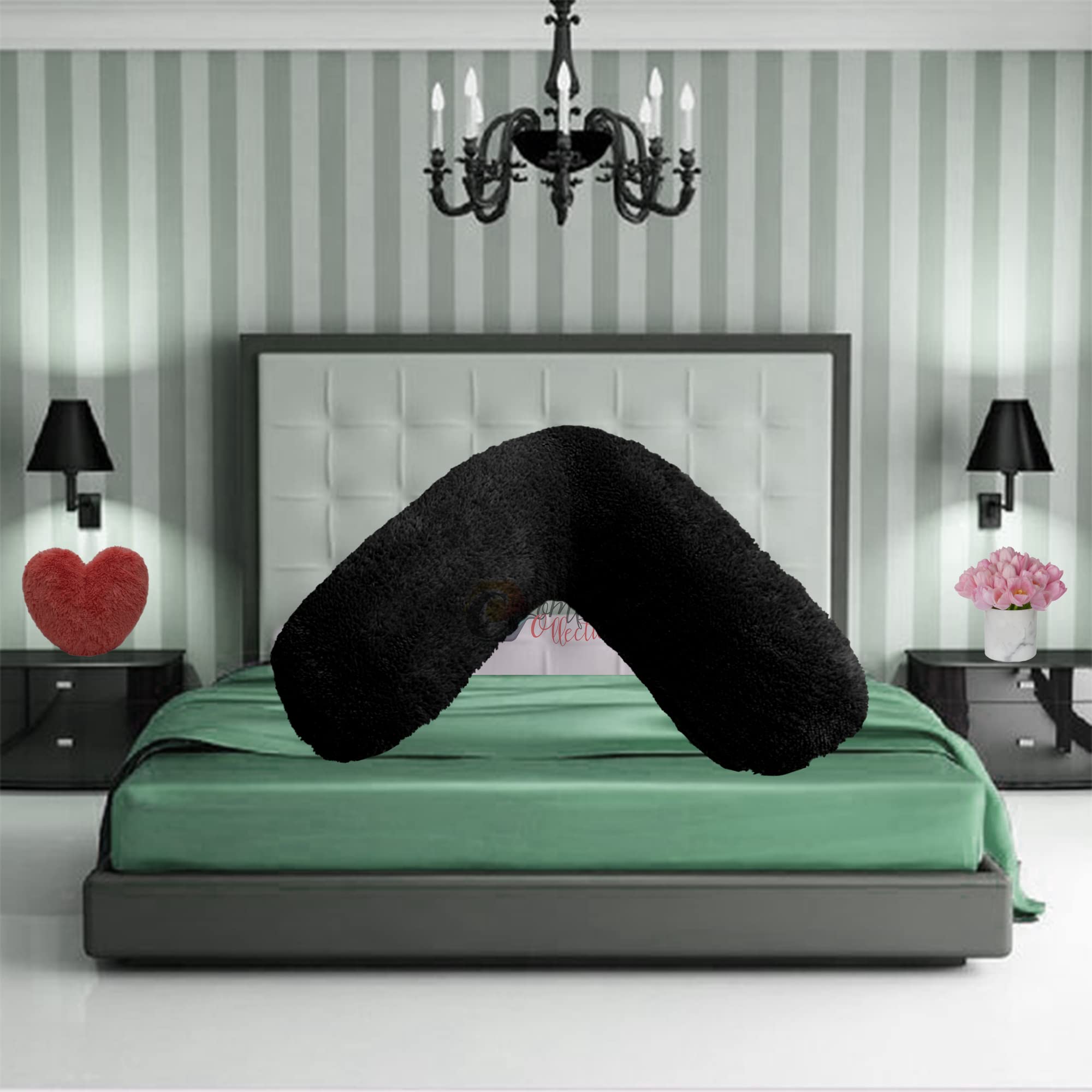 Teddy Fleece V Shaped Orthopaedic Pillowcase Cover Maternity Pregnancy Nursing Super Soft 100% Polyester Pillowcase V Cover Black 30cm x 78cm Approximate