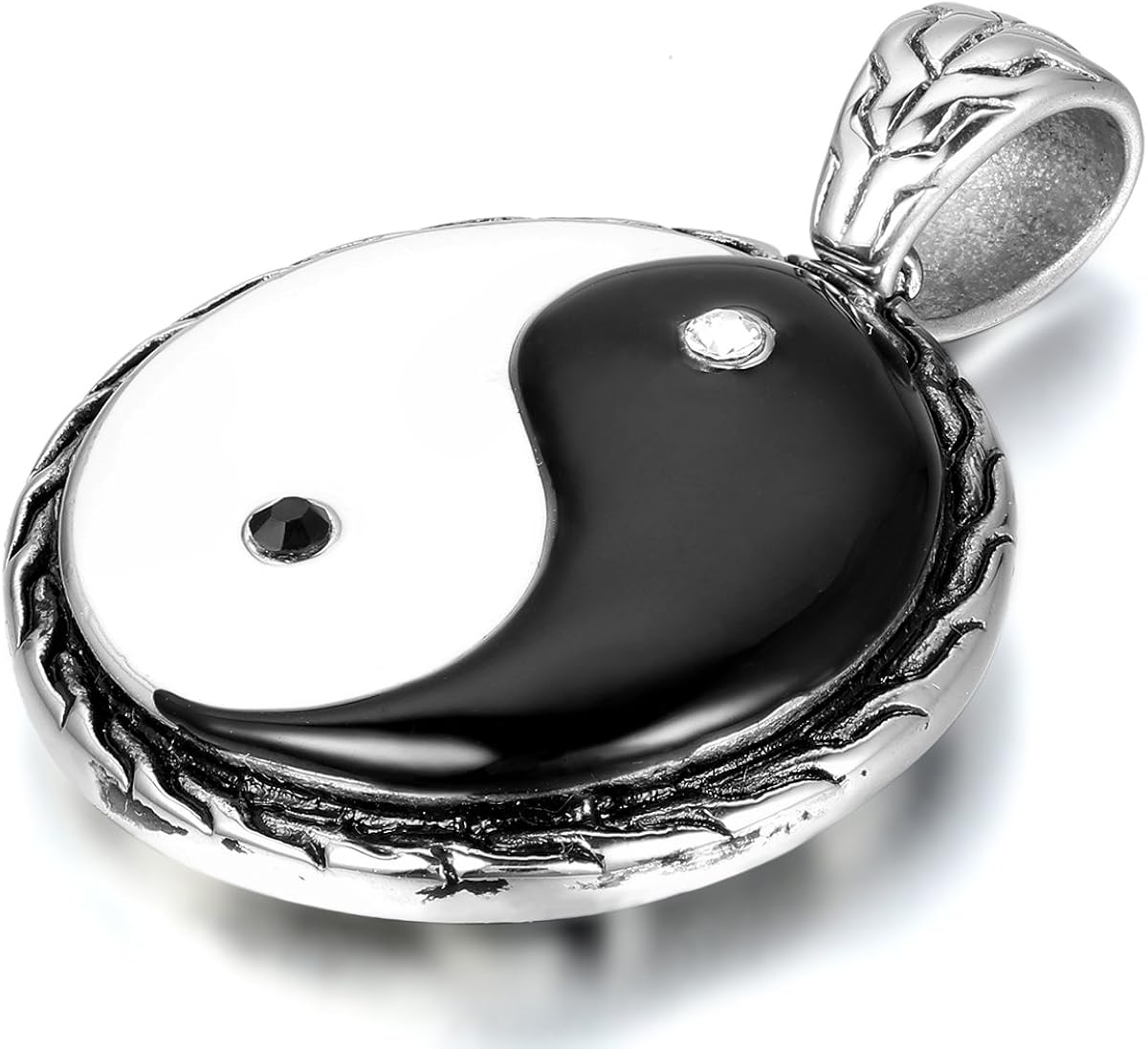 JewelryWe Mens Vintage Yin Yang Pendant Stainless Steel Necklace 90s Festival Lucky Protection