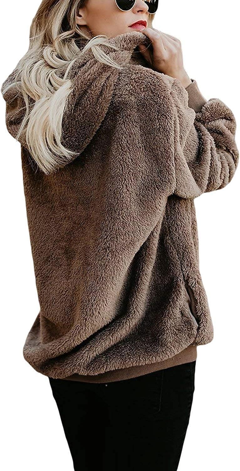 ReachMe Womens Oversized Sherpa Pullover Hoodie with Pockets Fuzzy Fleece Sweatshirt Fluffy Coat: Clothing