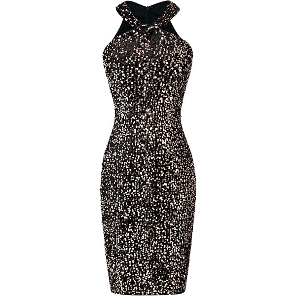 VIJIV Women's Gold Sequin Flapper Dress - Sparkly Short Sleeve Club Party Dress (Size S)