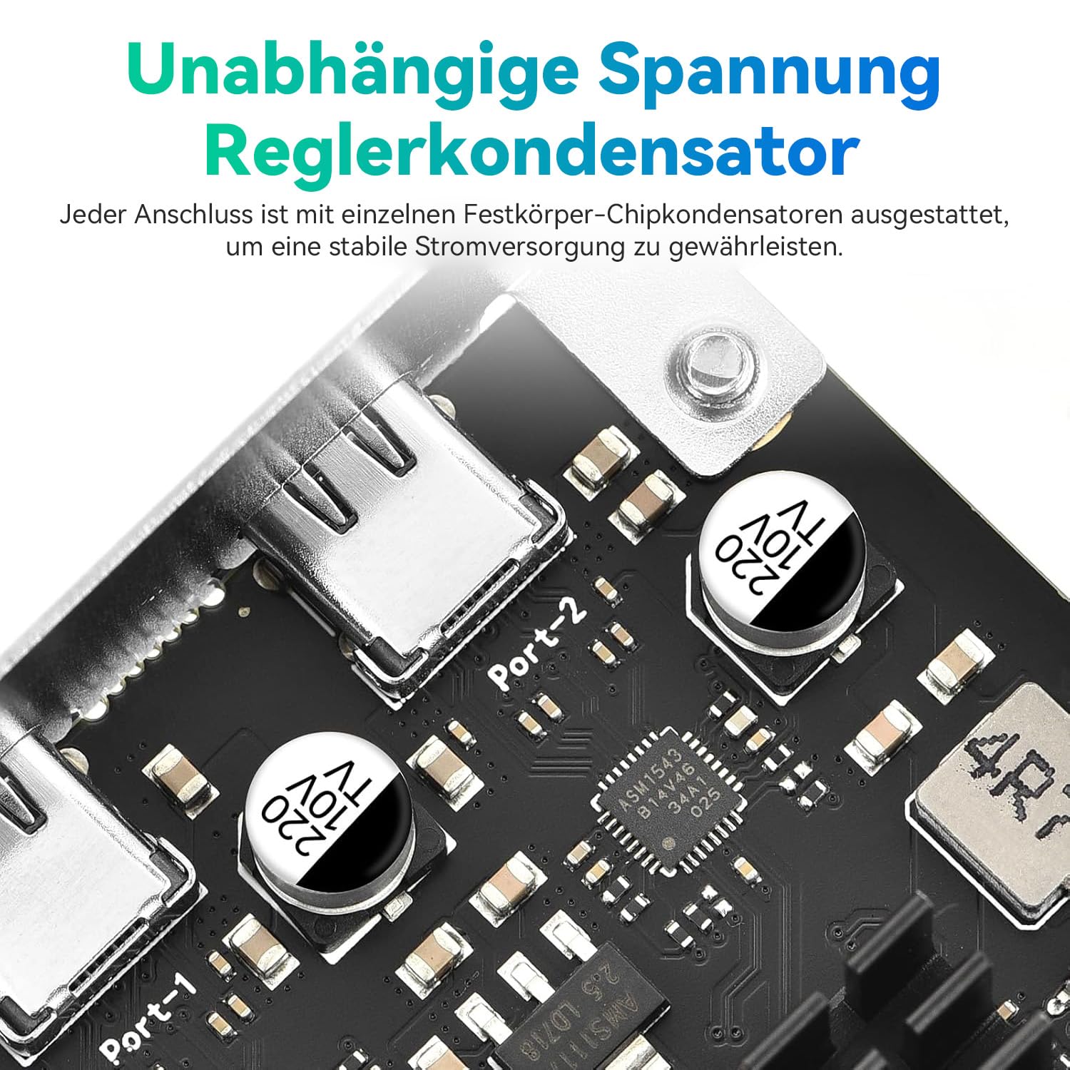 ELUTENG PCIE USB 3.2 Karte 2 Ports 2 x 10Gpbs Kompatibel mit PCIE X4/X8/X16, PCI Expree zu USB C 3.2 Gen2 Erweiterungskarte 20Gbps US B-Karte mit Großflächigem Kühlkörper für Desktop PC Windows 5