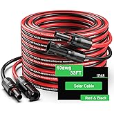 JXMXRPV 33Ft Solar Panels Extension Cables, 6mm&sup2; PV Cable with Male and Female Connectors, IP68 Waterproof, 10AWG Solar Wire