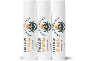 Dr. Dave's Primal Essence Moisturizing Tallow Lip Balm - Grass-Fed Beef Tallow with Organic Coconut Oil, Beeswax and Vitamin E - Unscented, 3-Pack