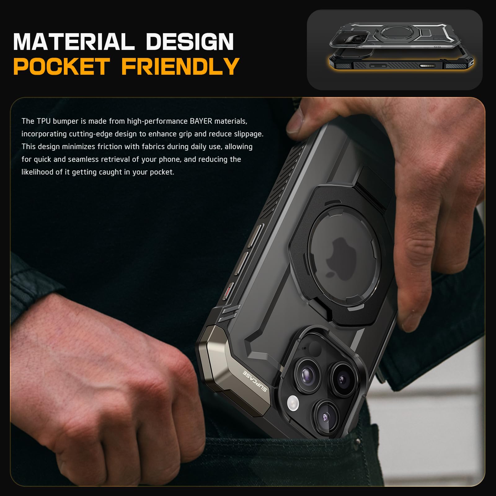 SUPCASE for iPhone 16 Pro Max Case with Camera Control Capture Button (Unicorn Beetle Grip), [Built-in Stand] [Compatible with MagSafe] Heavy Duty Magnetic Phone Case for iPhone 16 Pro Max, Black