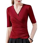 METWEY Wrap Tops for Women Summer Mesh Ruched Top Trendy 2025 Date Outfits V Neck Business Casual Work T Shirts Blouse