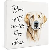 FHUGX Funny Labrador Retriever Bathroom Wood Box Sign 5x5 Inch, Dog Bathroom Decor, Yellow Lab Dog Lover Gifts Wood Box Signs for Bath Room Washroom Toilet Restroom Shelf Counter Decor