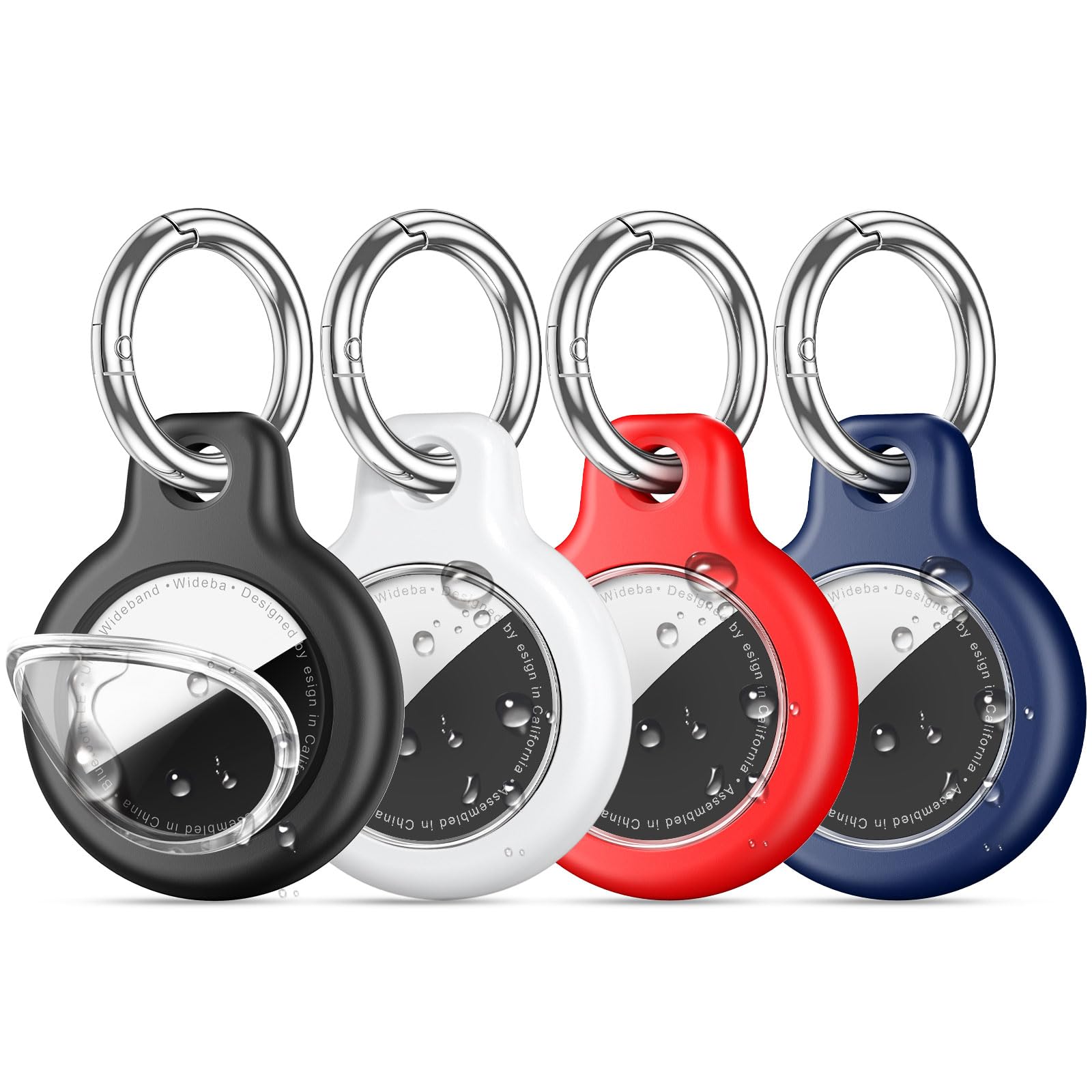 Photo 1 of 4 Pack IPX8 Waterproof Airtag Holder airtag Keychain for Apple AirTags with Air Tag Keychain,Silicone GPS Cover+TPU Clear Waterproof Cover Air-Tag Item Finders Case for Pets,Kids-Black/White/Red/Blue
