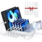 SooPii 8-Port USB-C Charging Station for Multiple Devices, with 1 PD 20W Port Supports Fast Charging, 8pcs Mixed Charging Cab