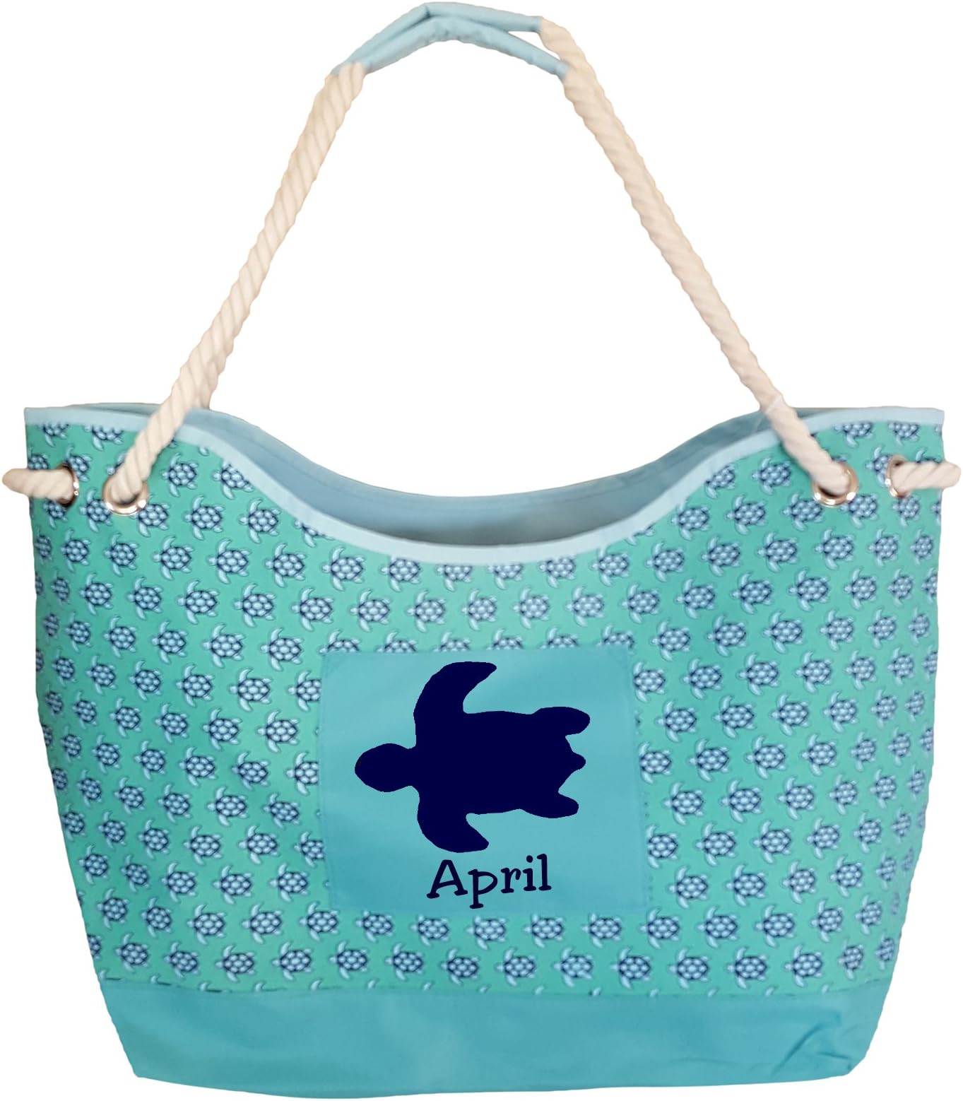 XL Turtle Print Beach Bag Tote - Available with Personalization (Aqua - Personalized)