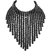 Boho African Wooden or Acrylic Beaded Bib Statement Necklace Strands Layered Cluster Chunky Collar Choker Wood Necklace for Women Fashion Costume Jewelry