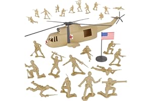 TIM MEE TOY TimMee Plastic Army Men Helicopter Playset - Tan 26pc Made in USA