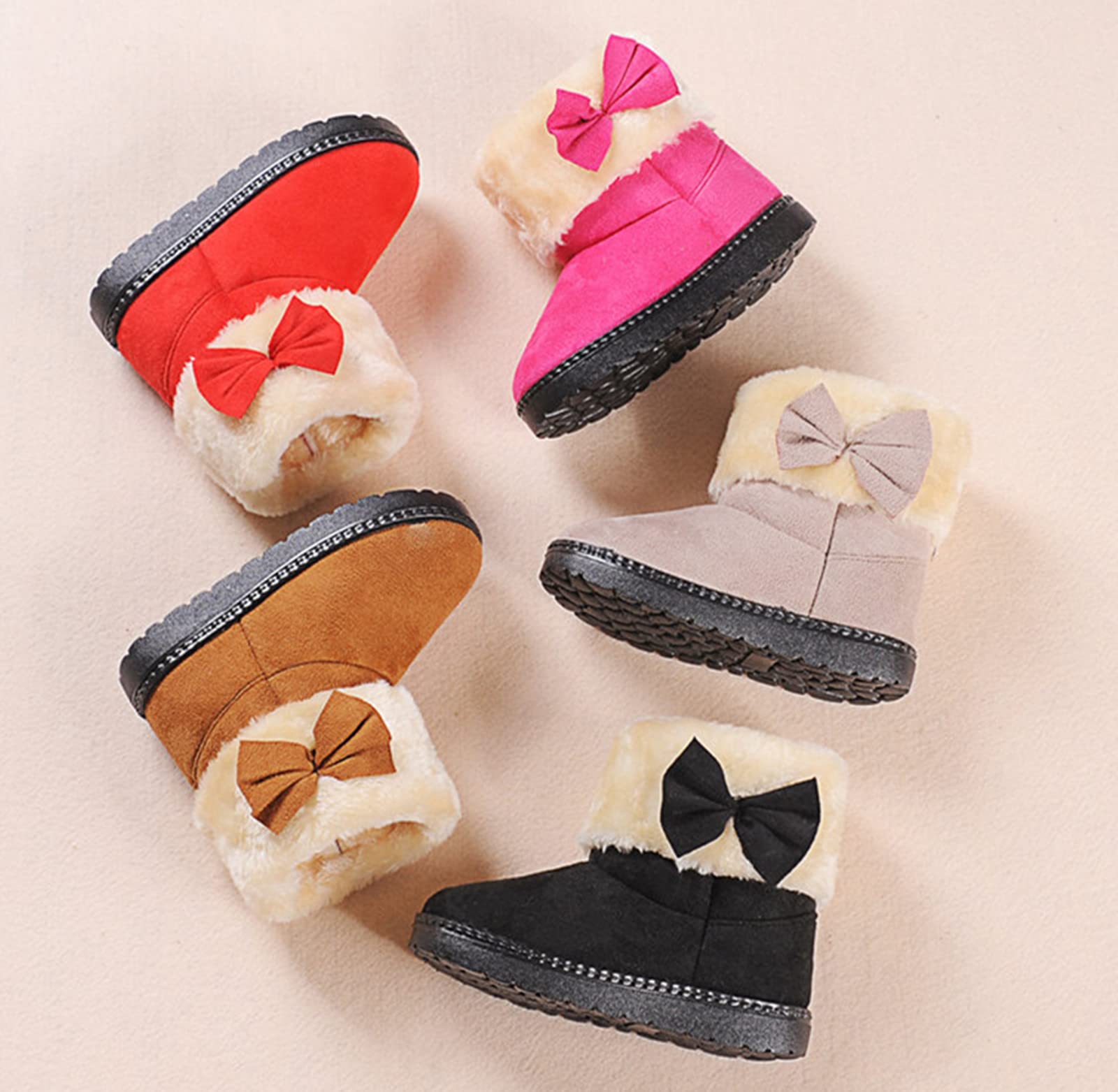 DADAWEN Baby's Girl's Toddler Fashion Cute Bowknot Fur Lining Princess Warm Snow Boots