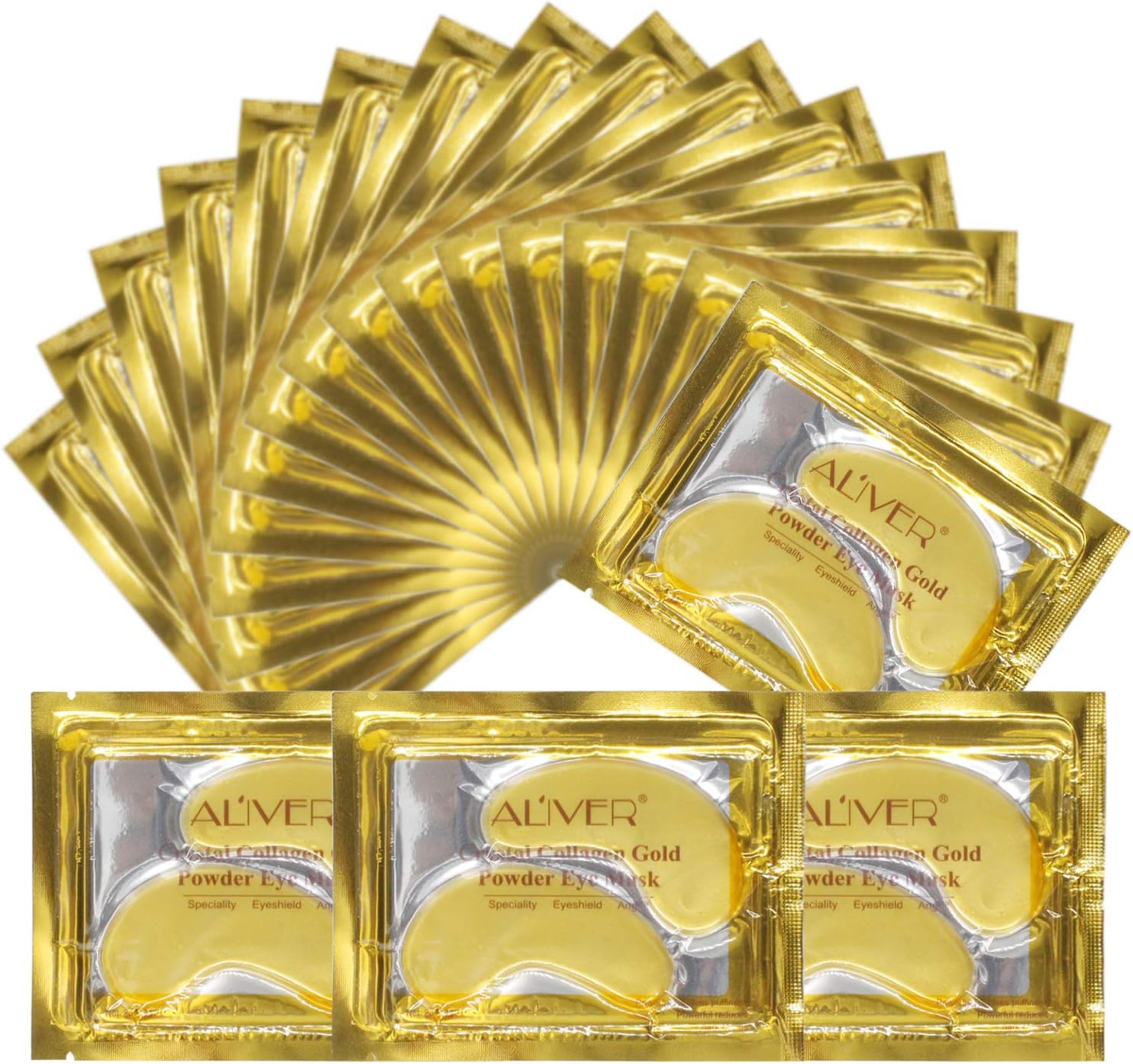 24K Gold Gel Collegan Eye mask, Luxury Crystal remium Anti Aging eye pad, Anti Wrinkle Products with Hyaluronic Acid, Moisturiser for Under Eye Wrinkles, Eye Bag Removal(30 pair)