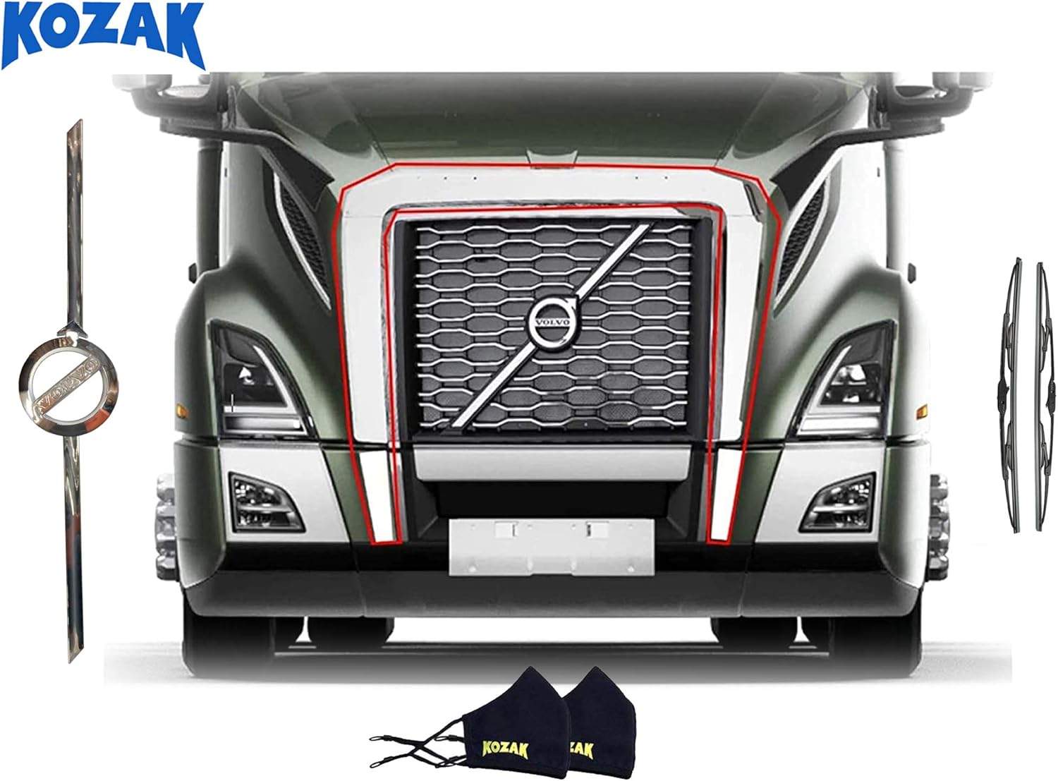 Amazon Com Longroadaccess New Volvo Vnl 19 Semi Truck Front Grille Surround Bug Shield Deflector For Volvo Vn Vnl 19 760 860 Volvo Truck Bug Deflector Volvo Logo Wipers And 2x Kozak Face Masks Automotive