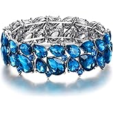 EVER FAITH Women's Wedding Party Jewelry Austrian Crystal 2 Layer Teardrop Stretch Bracelet for Her