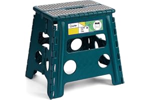 Uinicor 13" Folding Step Stool for Adults and Kids Holds Up to 300 lbs,Non-Slip Folding Stools with Handle, Compact Plastic Foldable Step Stool for Bathroom,Bedroom, Kitchen,Turquoise Green 1pc
