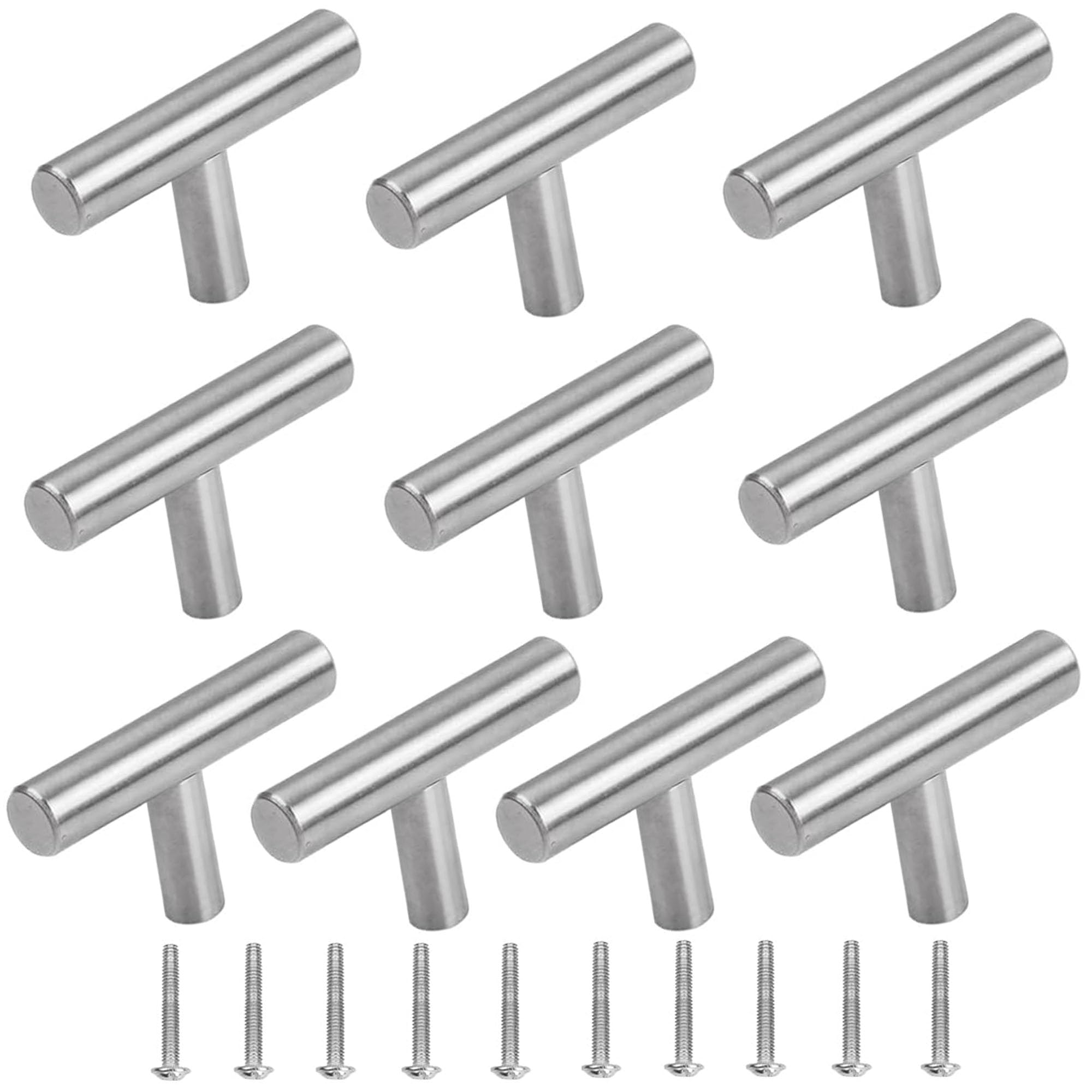 Yrlehoo 10 x Furniture Handles, Stainless Steel, T Cabinet Handles, Bar Handles, Furniture Handles, Drawer Knob, Bar Handles, Railing Handles for Door, Kitchen Cabinet, Wardrobe Handle, Rustproof with