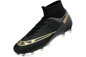 UYO Men's Soccer Cleats Football Shoes with High-Tops Lace-Up Non-Slip Spikes Ankle Support Outdoor Athletic Firm Ground Turf Sneaker