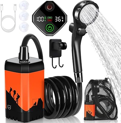 MIAOKE Portable Camping Shower 7800mAh Rechargeable Pump with Digital Temp