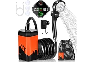 MIAOKE Upgrade Portable Camping Shower, 7800mAh Outdoor Electric Shower Rechargeable Pump with Intelligent Digital Display Temperature Display Shower Head for Camping, Hiking, Traveling
