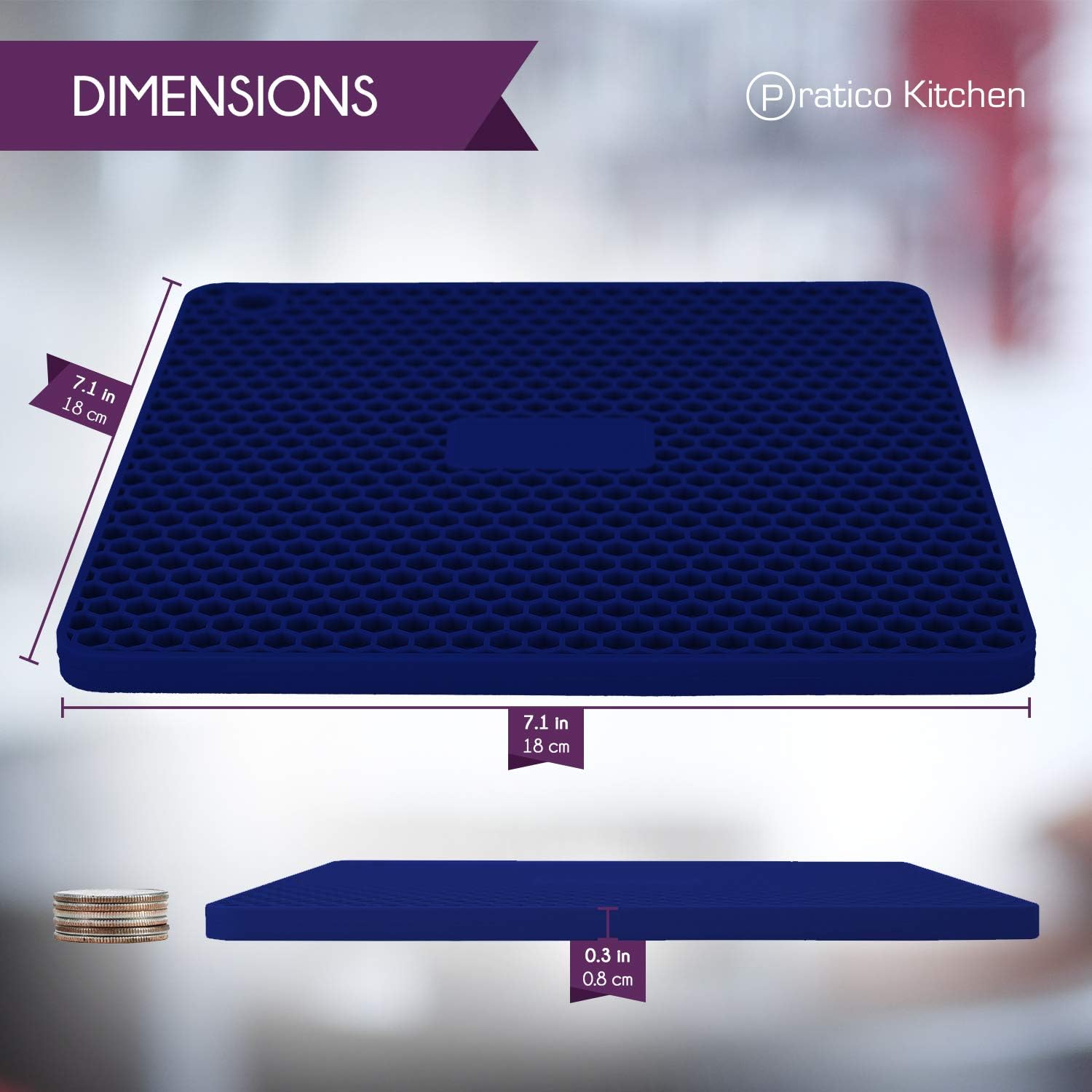 Pratipad PLUS 4-in-1 Multipurpose Silicone Pot Holders, Trivets, Jar Openers, Spoon Rests - Extra Thick Protection - Set of 2 Navy Blue: Office Products
