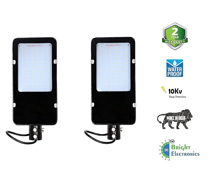 Bright Electronics Thin 72w LED Street Lights- IP65 Waterproof, White, 2 Year Warranty, Metal Body, Pack of 2