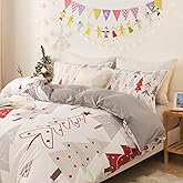 Minoki Duvet Cover Set Xmas Theme Delicate Cold Freezing Weather Snowflake Vintage Holiday Pattern Merry Christmas Bedding Set Perfect for Children Lover Family Full Size NO Comforter