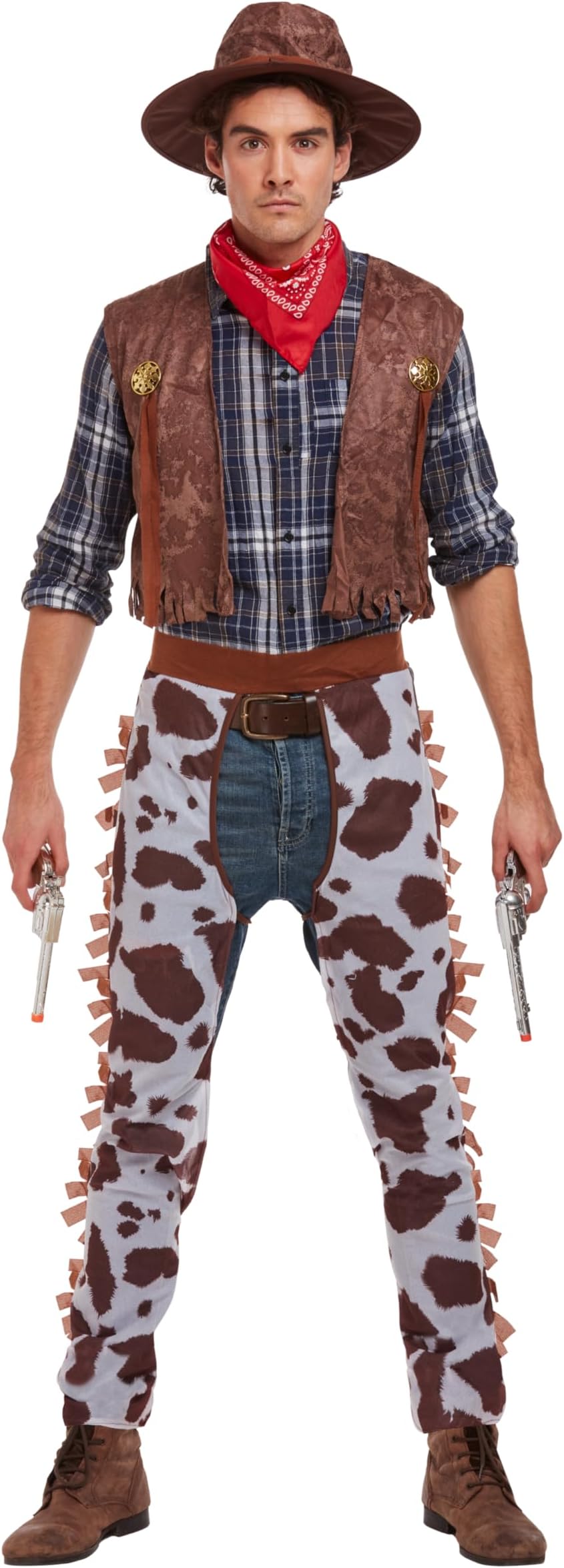 HENBRANDT Adult Cowboy Fancy Dress Costume with Hat and Chaps One Size