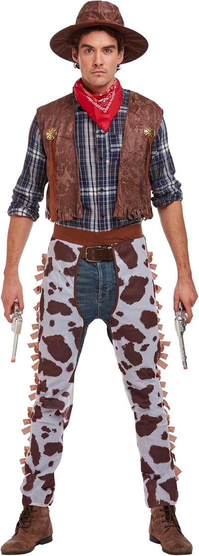 HENBRANDT Adult Cowboy Fancy Dress Costume with Hat and Chaps One Size