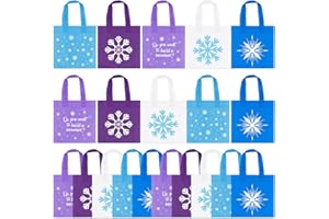 20Pcs Snowflake Party Favors, Winter Frozen Non-Woven Candy Treat Bags, Theme Goodie Gifts Tote for Kids Holiday Snowflake Wi