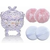 Qopoto 5 Pieces Large Body Powder Puff and Powder Container, Crystal Case for Dust Puff, Powder applicator with Box for Face and Body (Glitter, Butterfly)