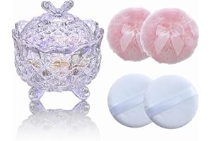 Qopoto 5 Pieces Large Body Powder Puff and Powder Container, Crystal Case for Dust Puff, Powder applicator with Box for Face and Body (Glitter, Butterfly)