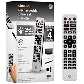 GE Rechargeable TV Remote Control, Universal Remote Control, Backlit | Samsung TV Remote Control Replacement for Smart TVs, Apple TV, Sony, Roku Replacement Remote, LG TV, 4-Device, 80984