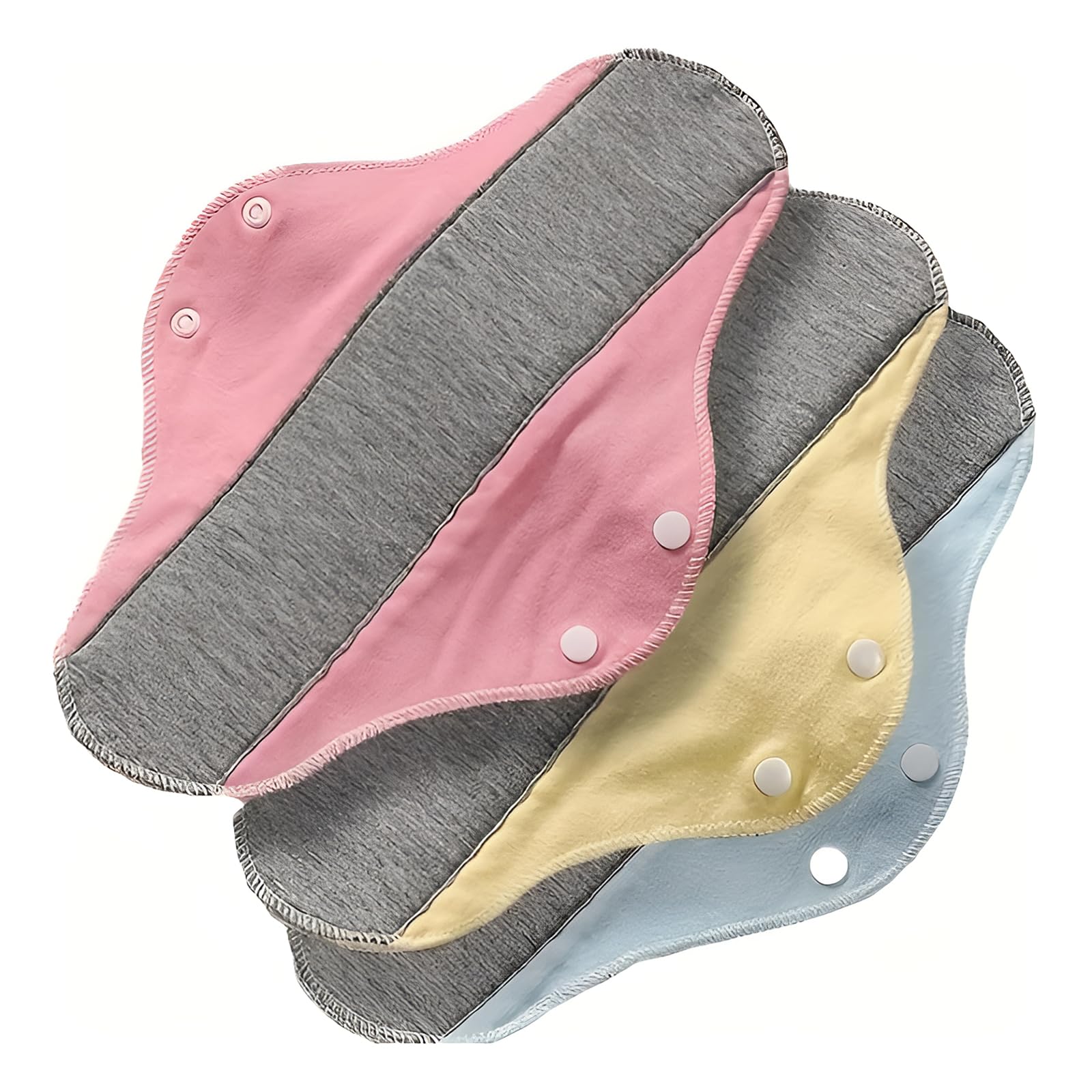 Photo 1 of 12-Pack Washable Pads - Leakproof, Graphene Panty Pads for Senior Care, Light Blue, Yellow, Grey with Button Closure (Random Color 12-Piece Set)