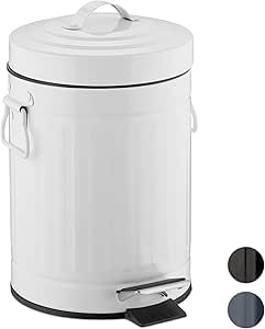 Relaxdays, Blanco, 3 L Cubo Basura Pedal «Retro» con Recipiente