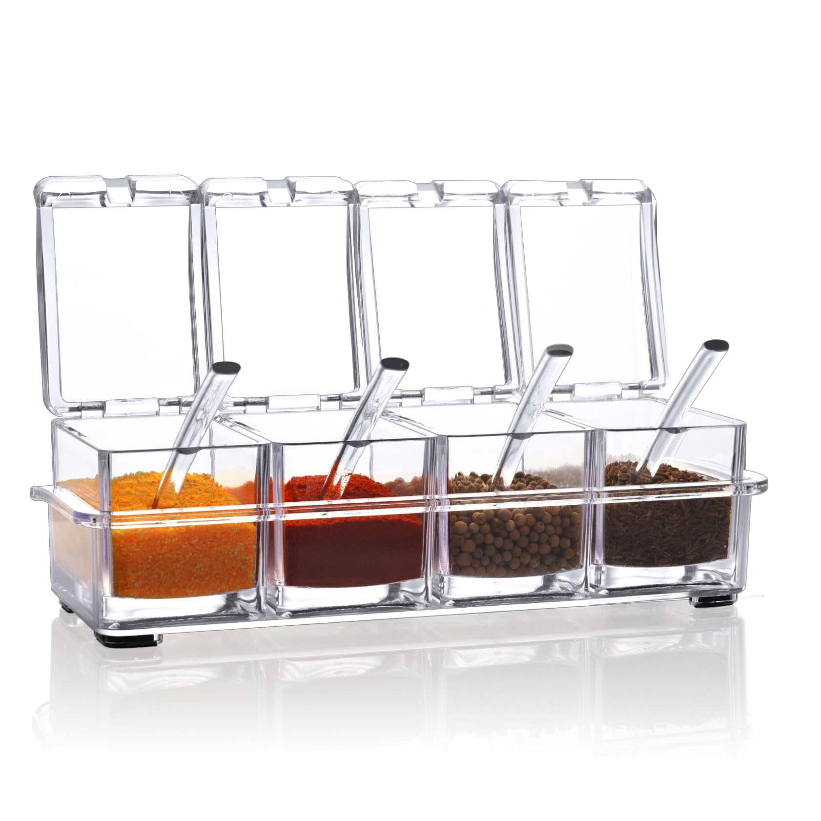 V·RESOURCING Clear Seasoning Box,4 Pieces Clear Seasoning Storage Container for Spice Salt Sugar Cruet,Condiment Jars with Spoons