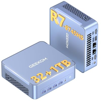 GEEKOM AX8 Max Mini PC with AMD Ryzen 7 8745HS Dual 2.5GbE Lan Port| 32GB DDR5(Upgradable),1TB NVMe SSD(Expandable)| Radeon 780M,USB4.0(40Gbps),Quad Display| Windows 11 Pro Gaming,Office,Video Editing