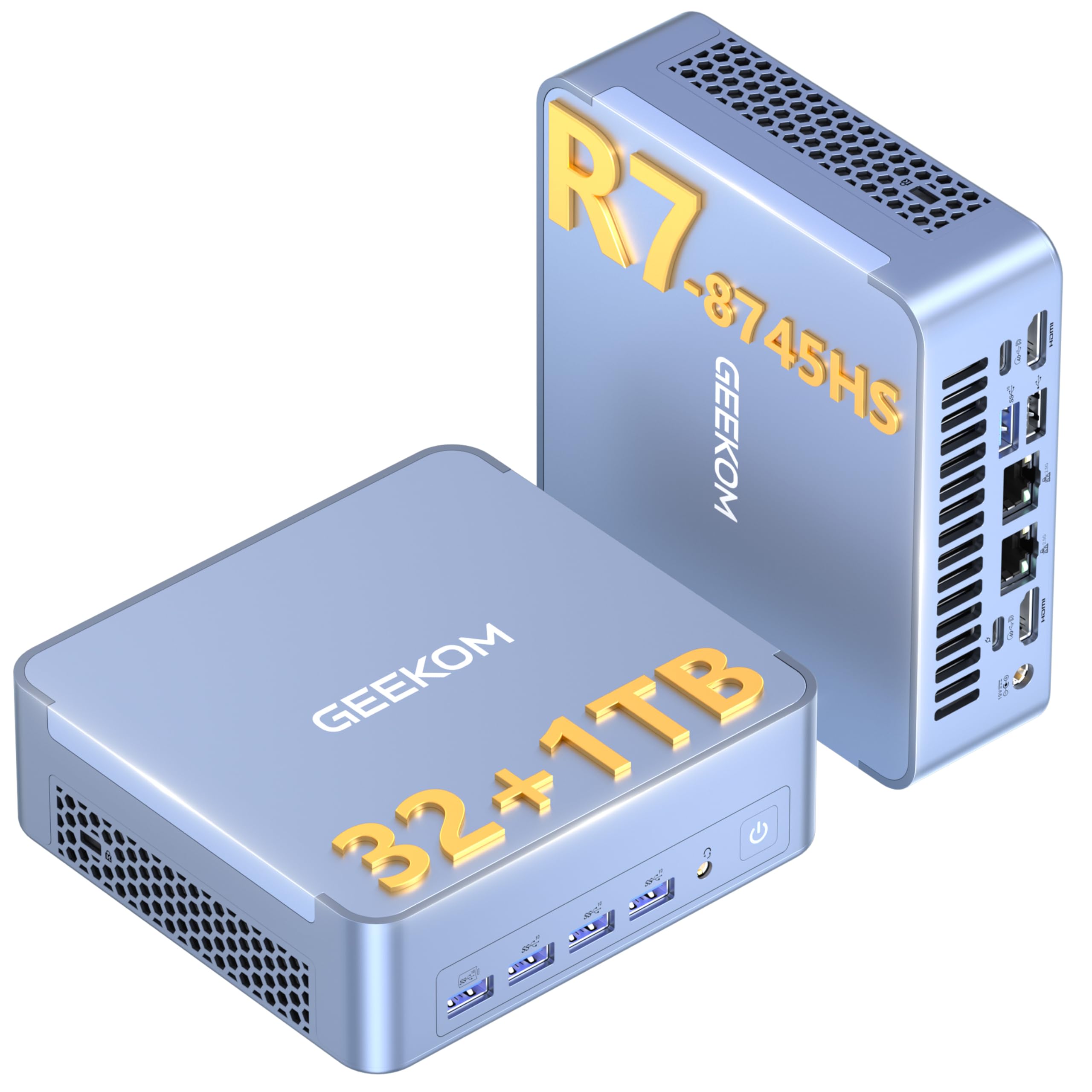 Photo 1 of GEEKOM AX8 Max Mini PC with AMD Ryzen 7 8745HS Dual 2.5GbE Lan Port| 32GB DDR5(Upgradable),1TB NVMe SSD(Expandable)| Radeon 780M,USB4.0(40Gbps),Quad Display| Windows 11 Pro Gaming,Office,Video Editing