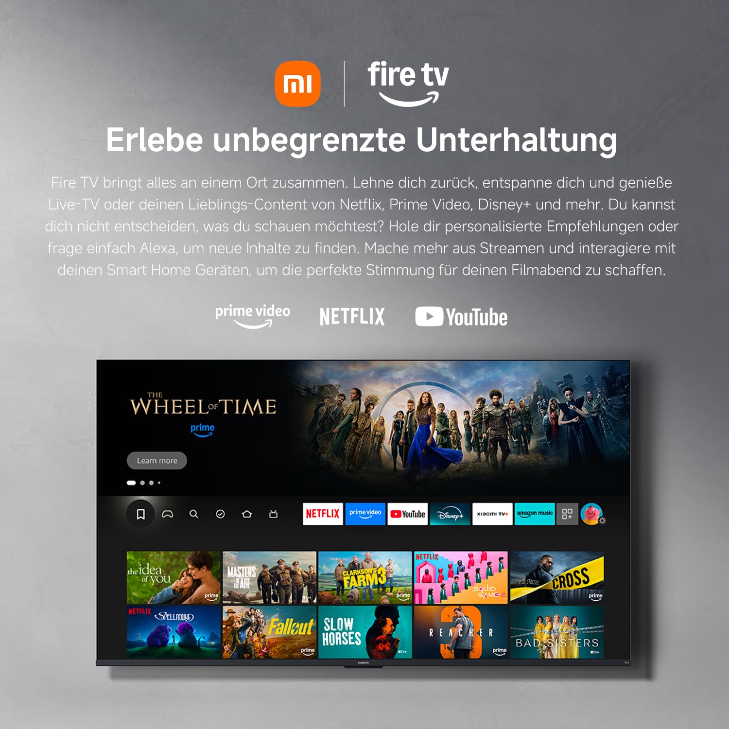 Xiaomi TV F Pro 75(190 cm), 4K UHD QLED, Smart TV, Fire OS8, Triple Tuner DVB-C/S/S2/T/T2,HDR10+, 60Hz mit 120Hz Game Boost Mode,MEMC,Sprachsteuerung mit Alexa,2GB+32GB,Kompatibel mit Apple AirPlay 8