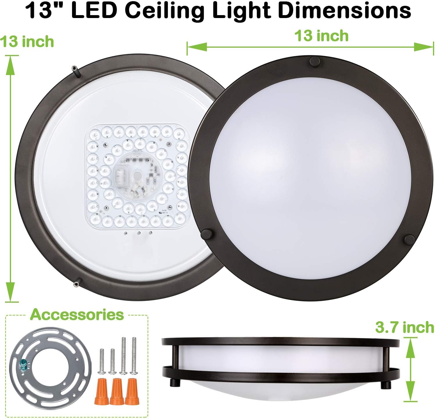 13 inch Flush Mount LED Ceiling Light Fixture, 3000K/4000K/5000K Adjustable Ceiling Lights, Oil Rubbed Bronze Saturn Dimmable Lighting for Hallway Bathroom Kitchen or Stairwell, ETL Listed - - 