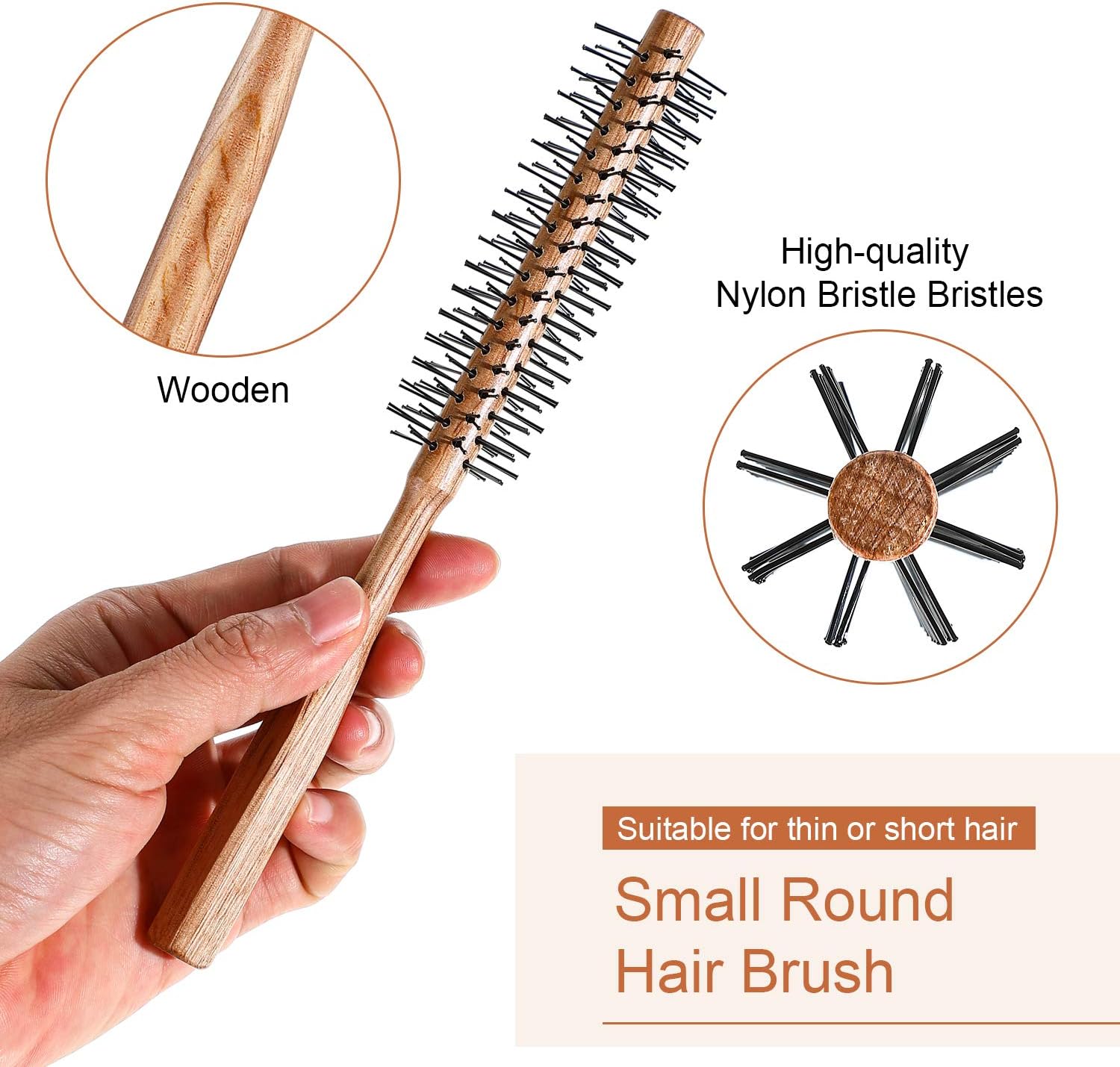 3 Pieces Small Round Barrel Brush for Short Hair, 1.2 Inch Bang Brush